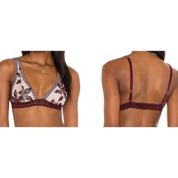 Free People Intimately Alia Bralette Bordeaux combo Floral lace Size X Small New - Picture 1 of 12